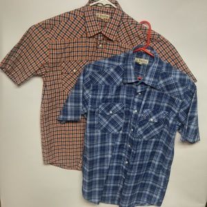 FoxFire Tall Plaid Pearl Snap Western Cowboy 2 lot